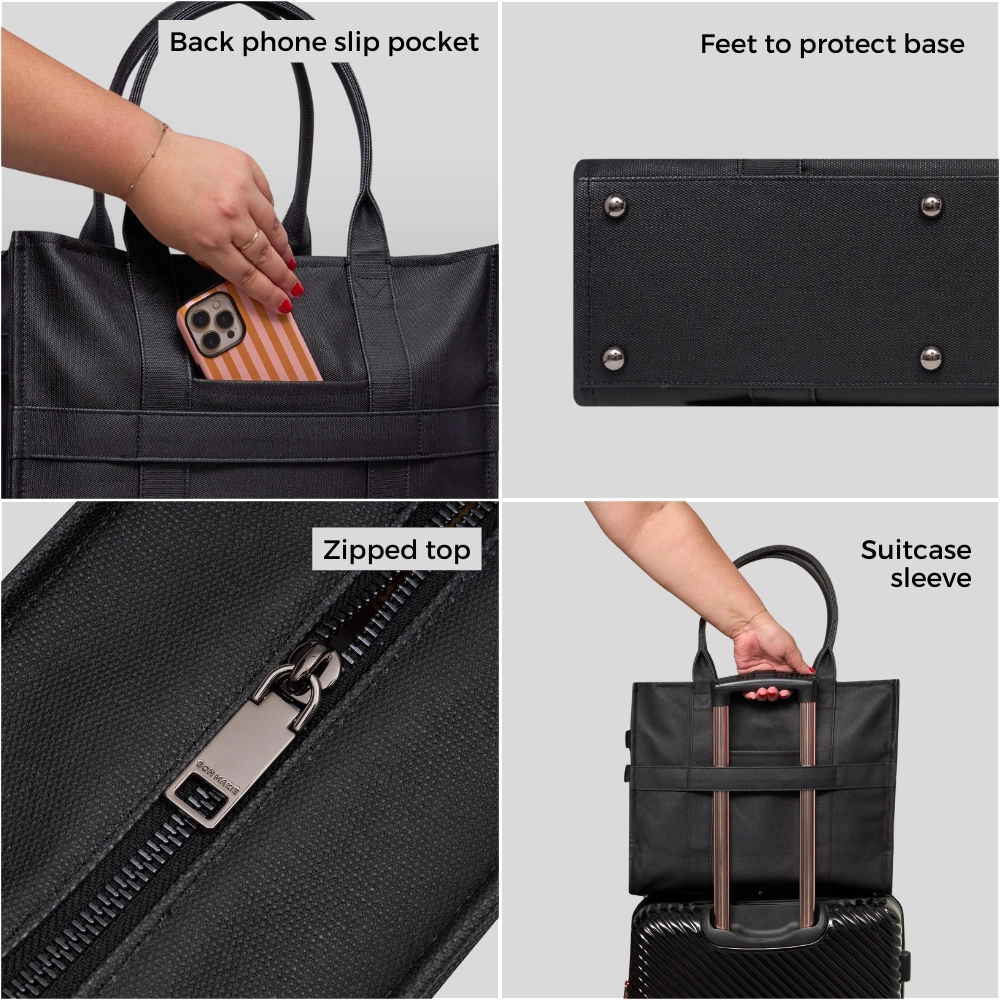 Large Bon Vivant Structured Tote Bag -- Black Houndstooth