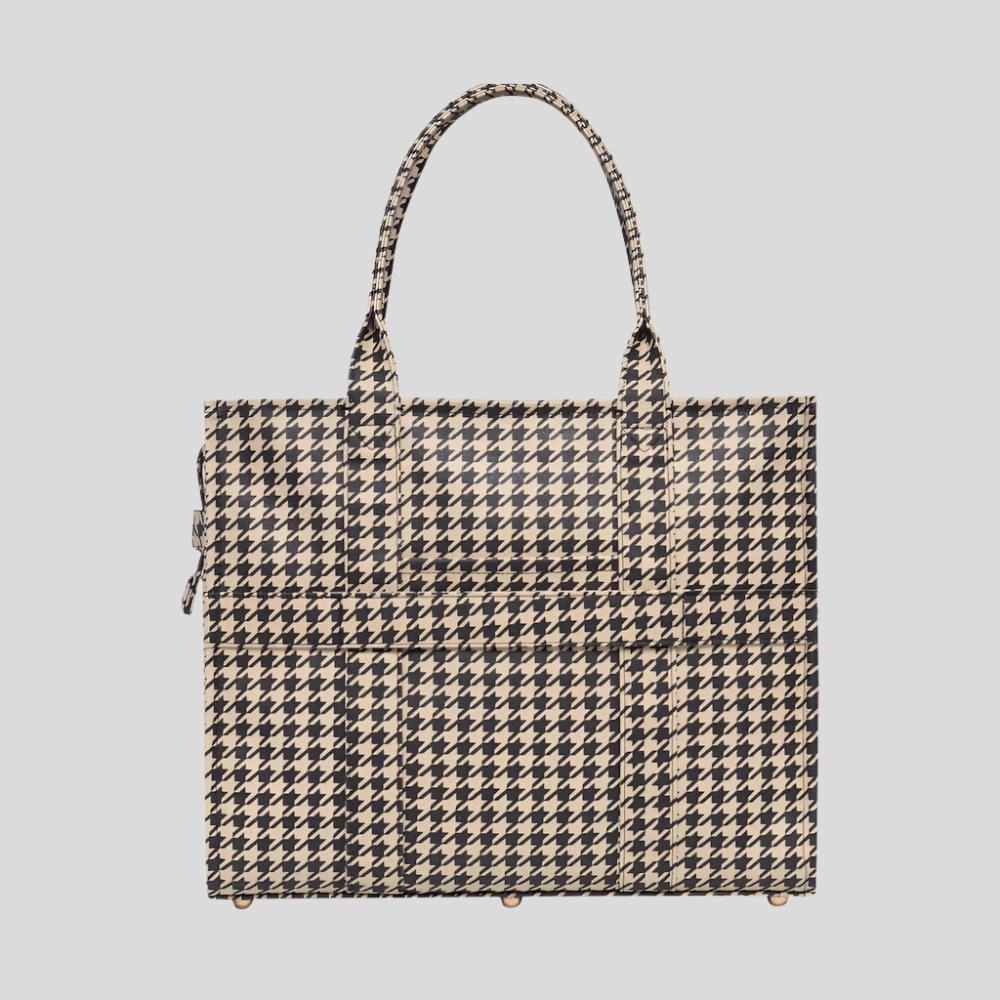 Large Bon Vivant Structured Tote Bag -- Black Houndstooth