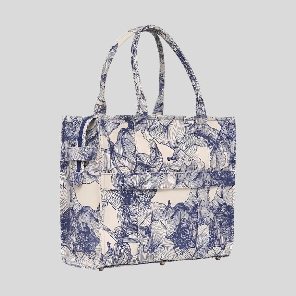 Large Bon Vivant Structured Tote Bag -- Navy Floral