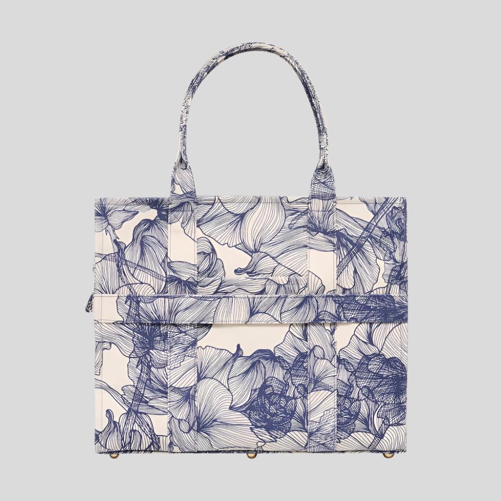Large Bon Vivant Structured Tote Bag -- Navy Floral
