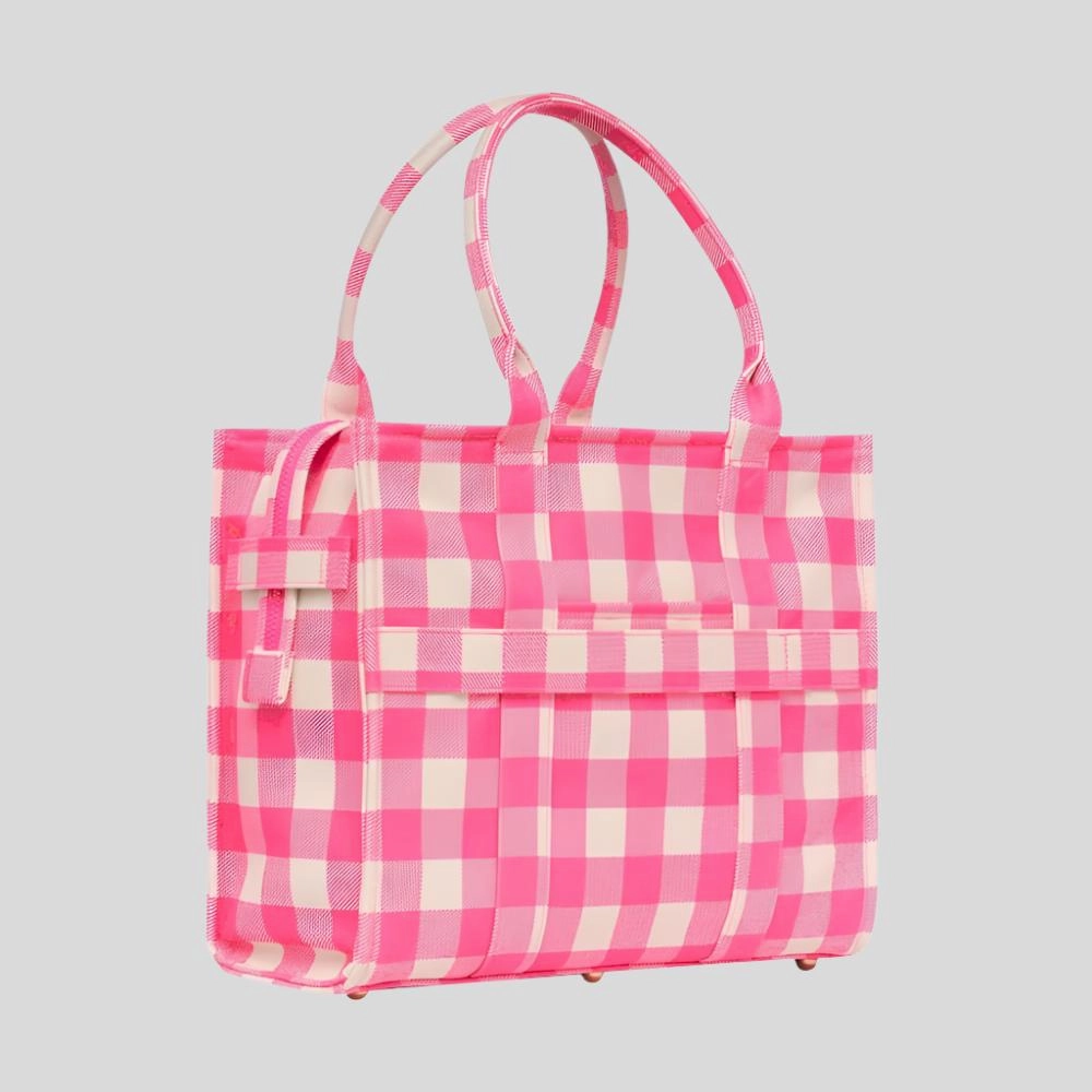 Large Bon Vivant Structured Tote Bag -- Neon Pink Gingham