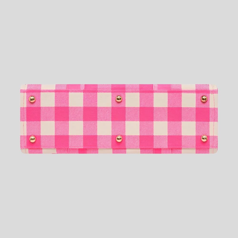 Large Bon Vivant Structured Tote Bag -- Neon Pink Gingham
