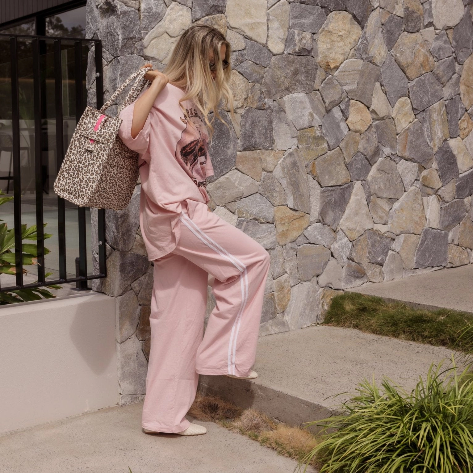 Large Bon Vivant Structured Tote Bag -- Neon Pink Leopard