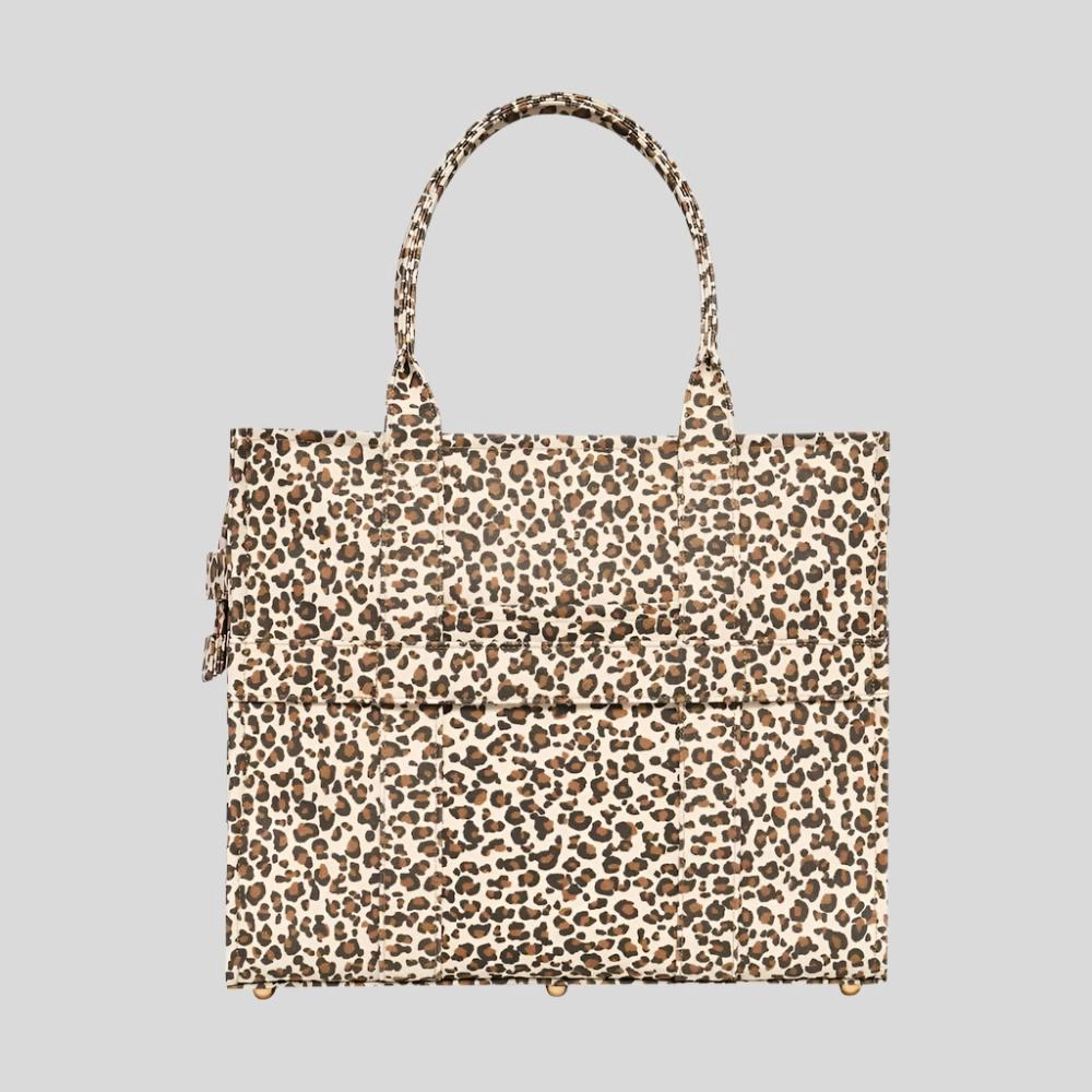 Large Bon Vivant Structured Tote Bag -- Neon Pink Leopard