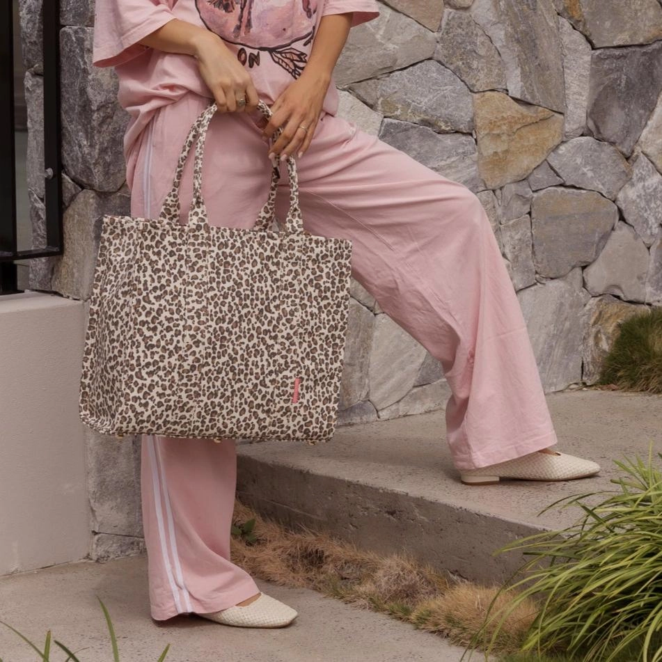 Large Bon Vivant Structured Tote Bag -- Neon Pink Leopard