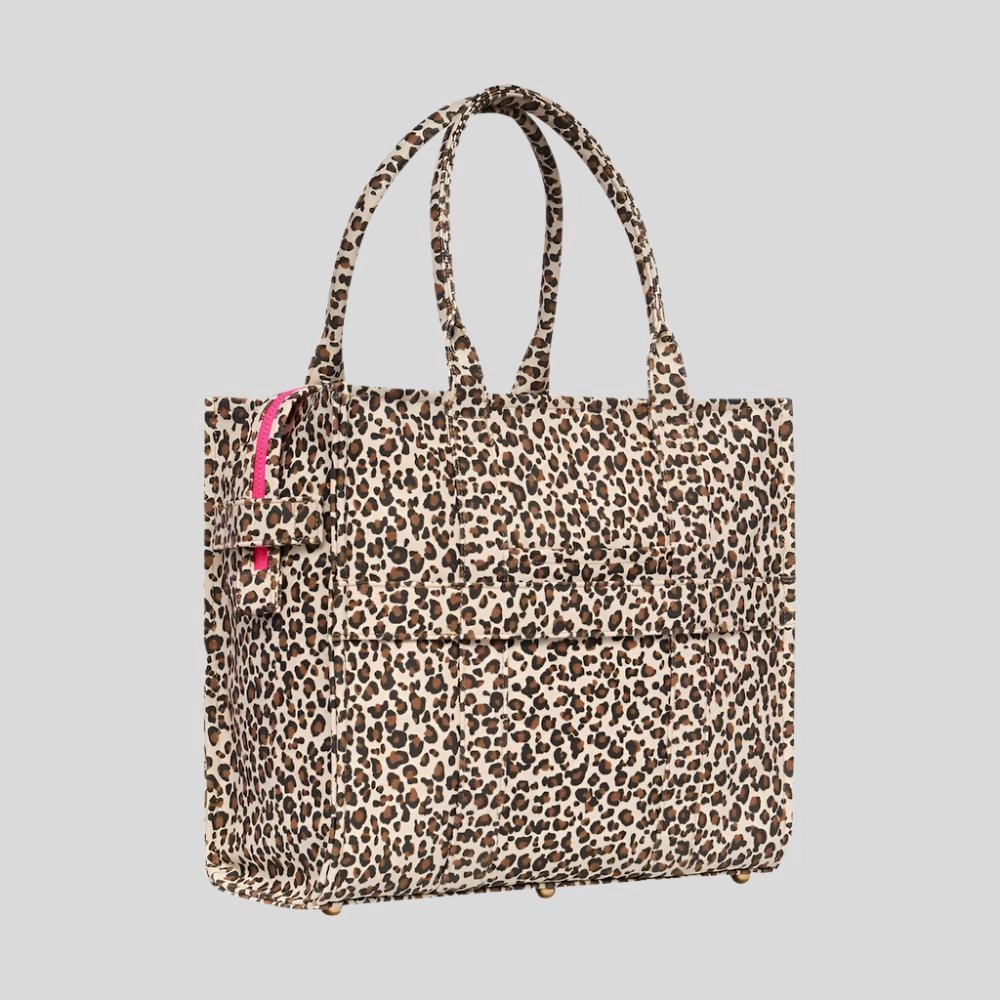 Large Bon Vivant Structured Tote Bag -- Neon Pink Leopard
