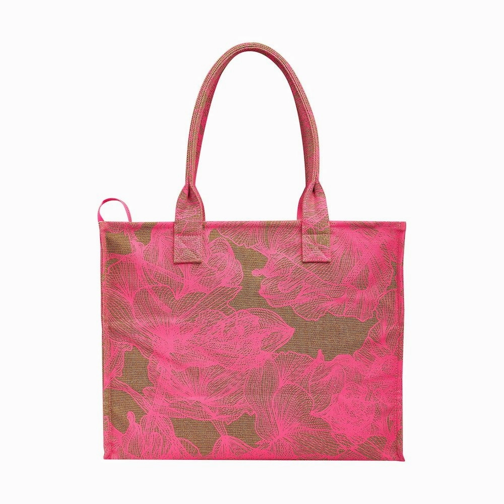 Large Bon Vivant Tote Bag -- Neon Pink/Tan Floral