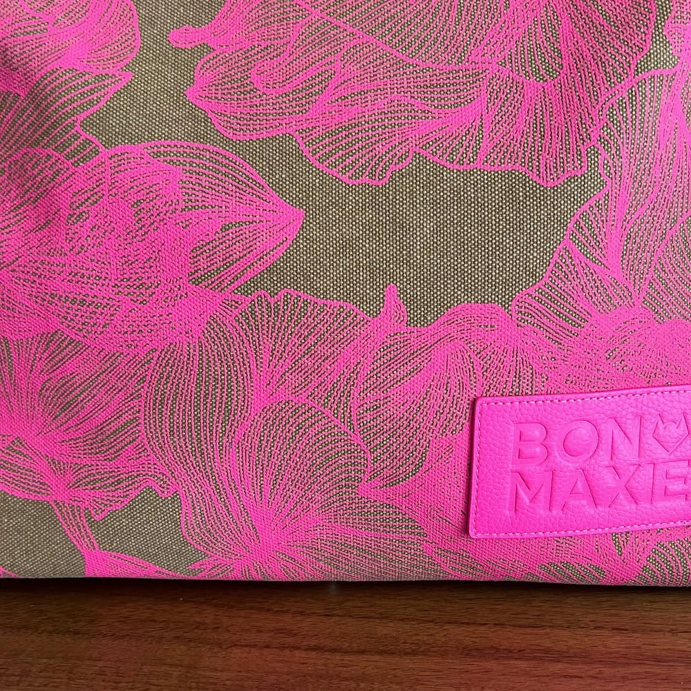 Large Bon Vivant Tote Bag -- Neon Pink/Tan Floral