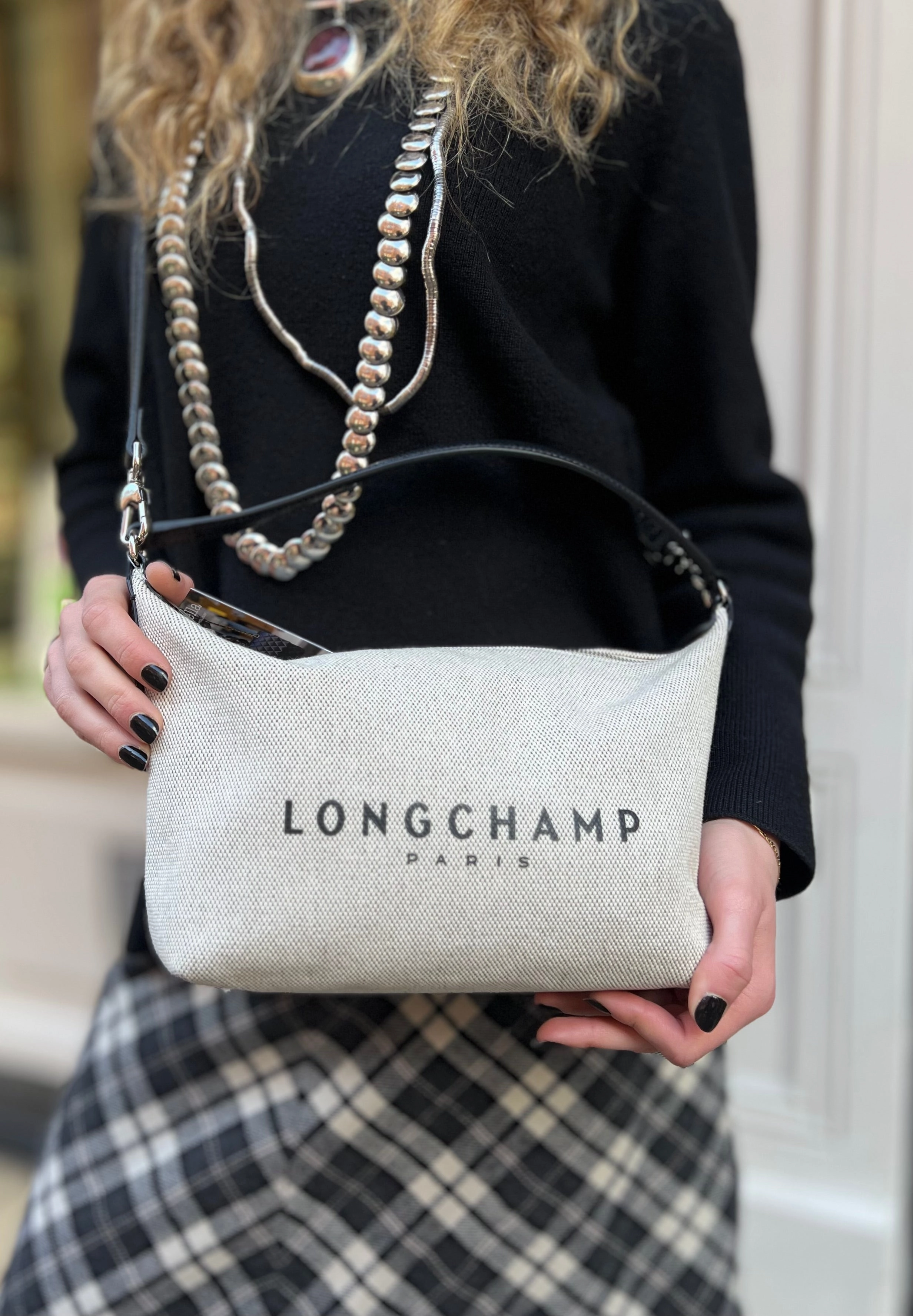 Longchamp Cream Canvas Crossbody