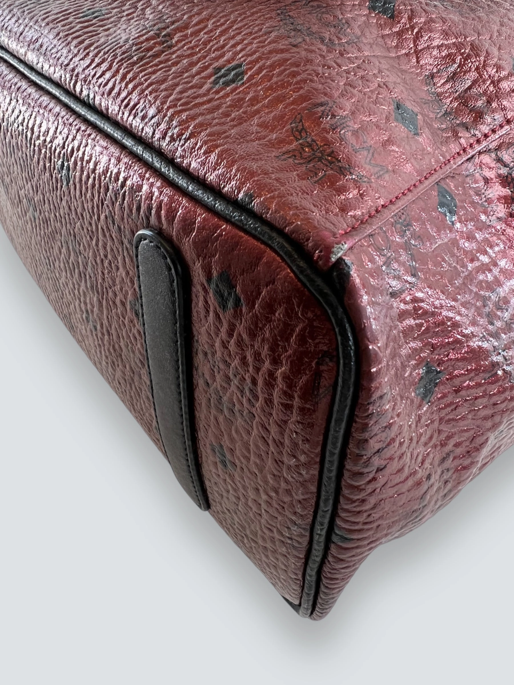 MCM Dark Red / Purple Metallic Monogram Canvas Tote