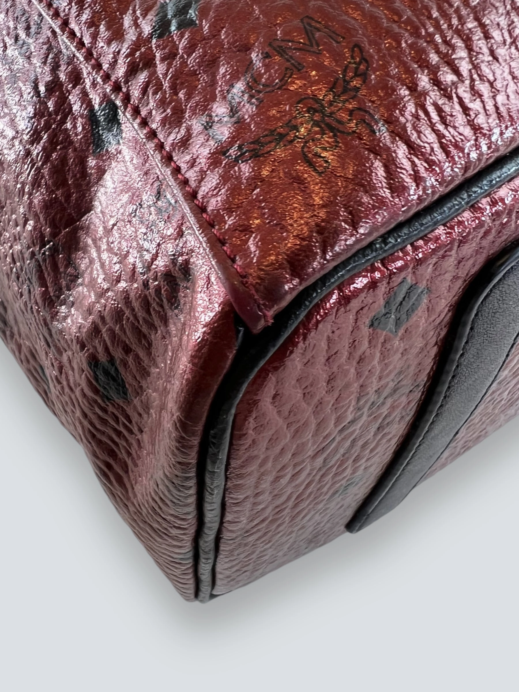 MCM Dark Red / Purple Metallic Monogram Canvas Tote