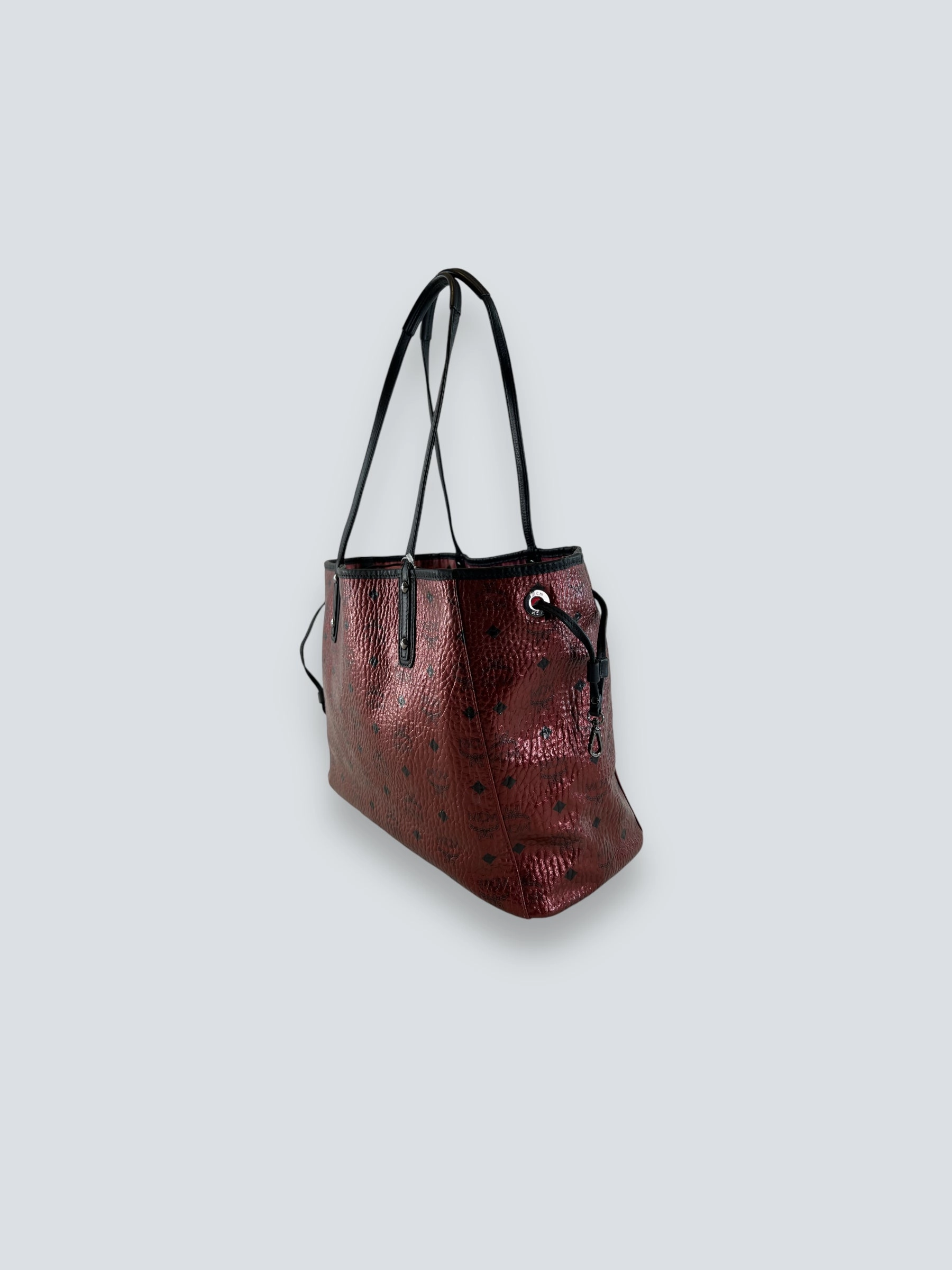MCM Dark Red / Purple Metallic Monogram Canvas Tote