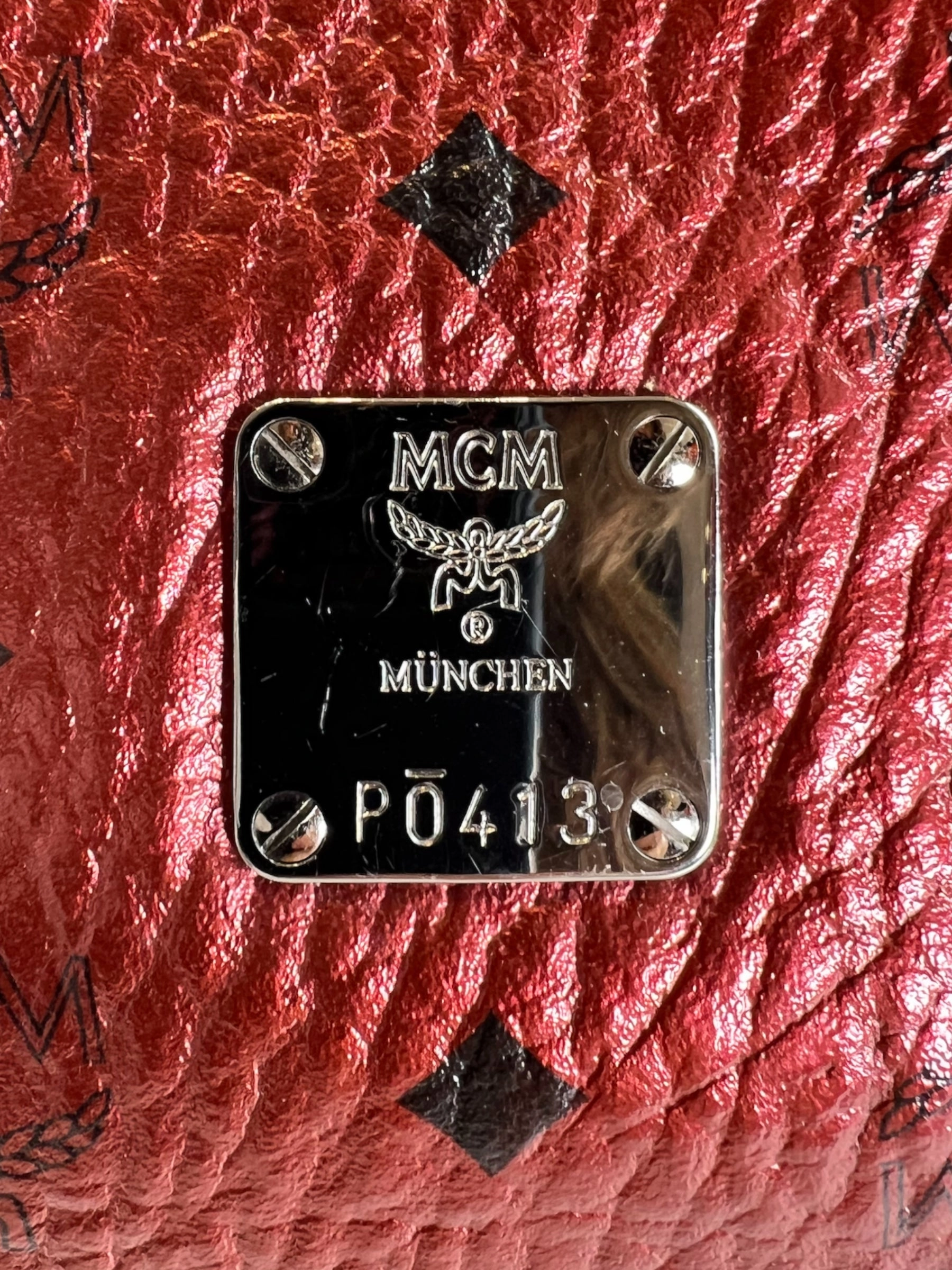 MCM Dark Red / Purple Metallic Monogram Canvas Tote