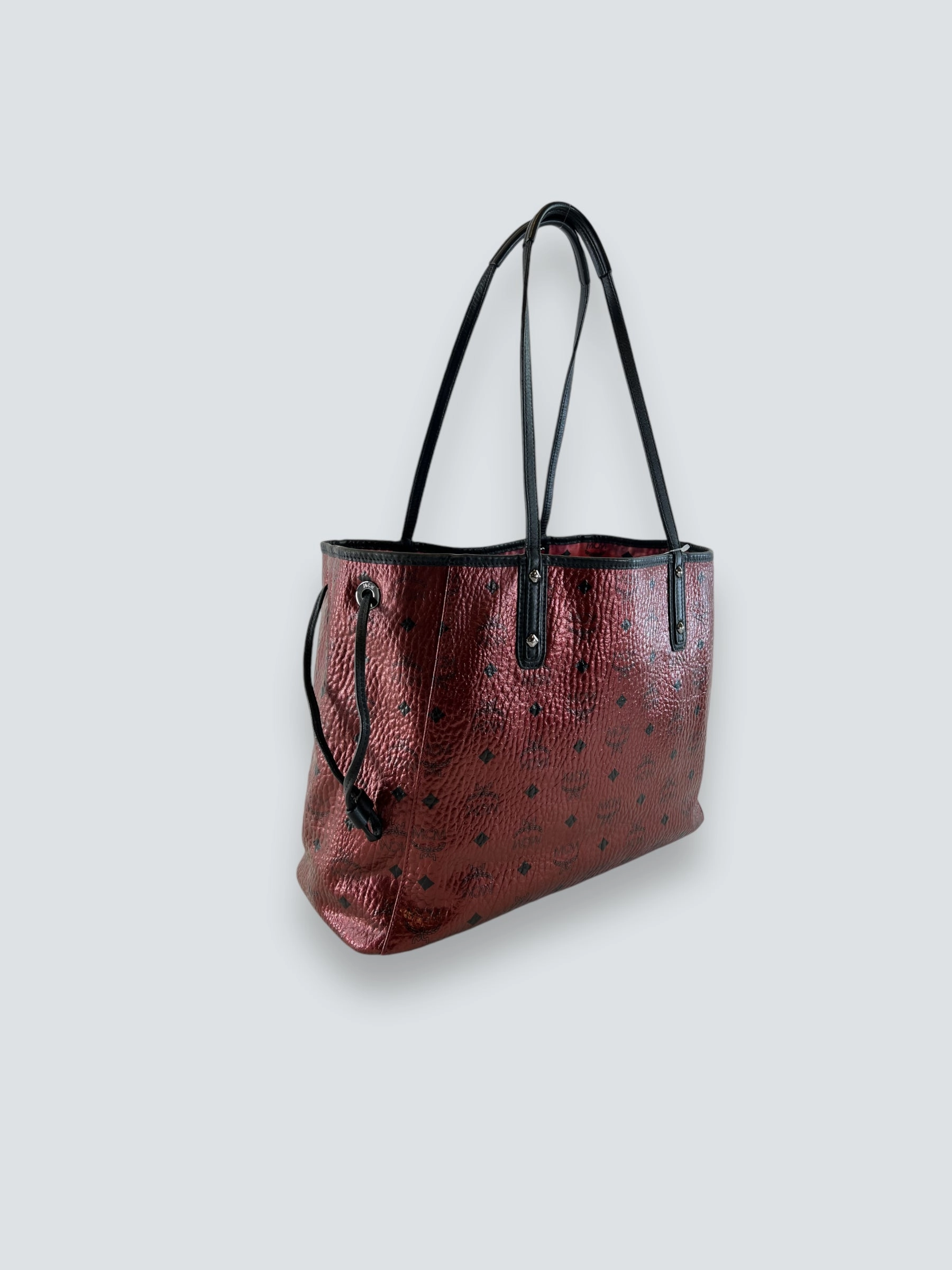 MCM Dark Red / Purple Metallic Monogram Canvas Tote