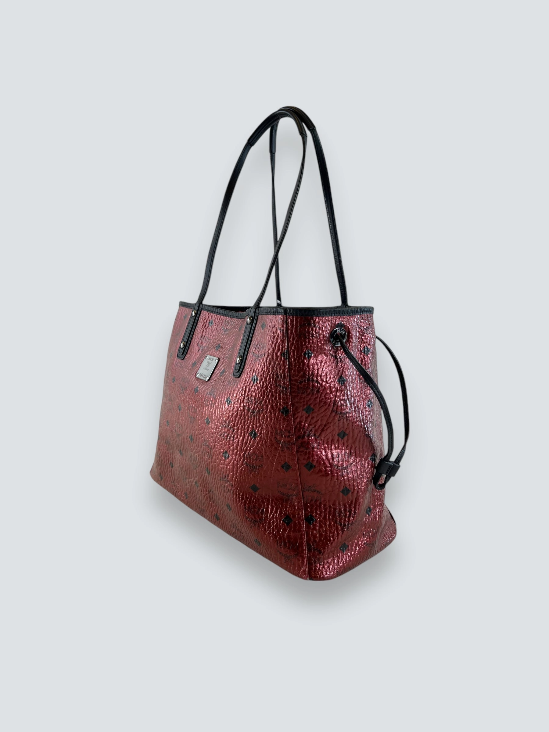 MCM Dark Red / Purple Metallic Monogram Canvas Tote