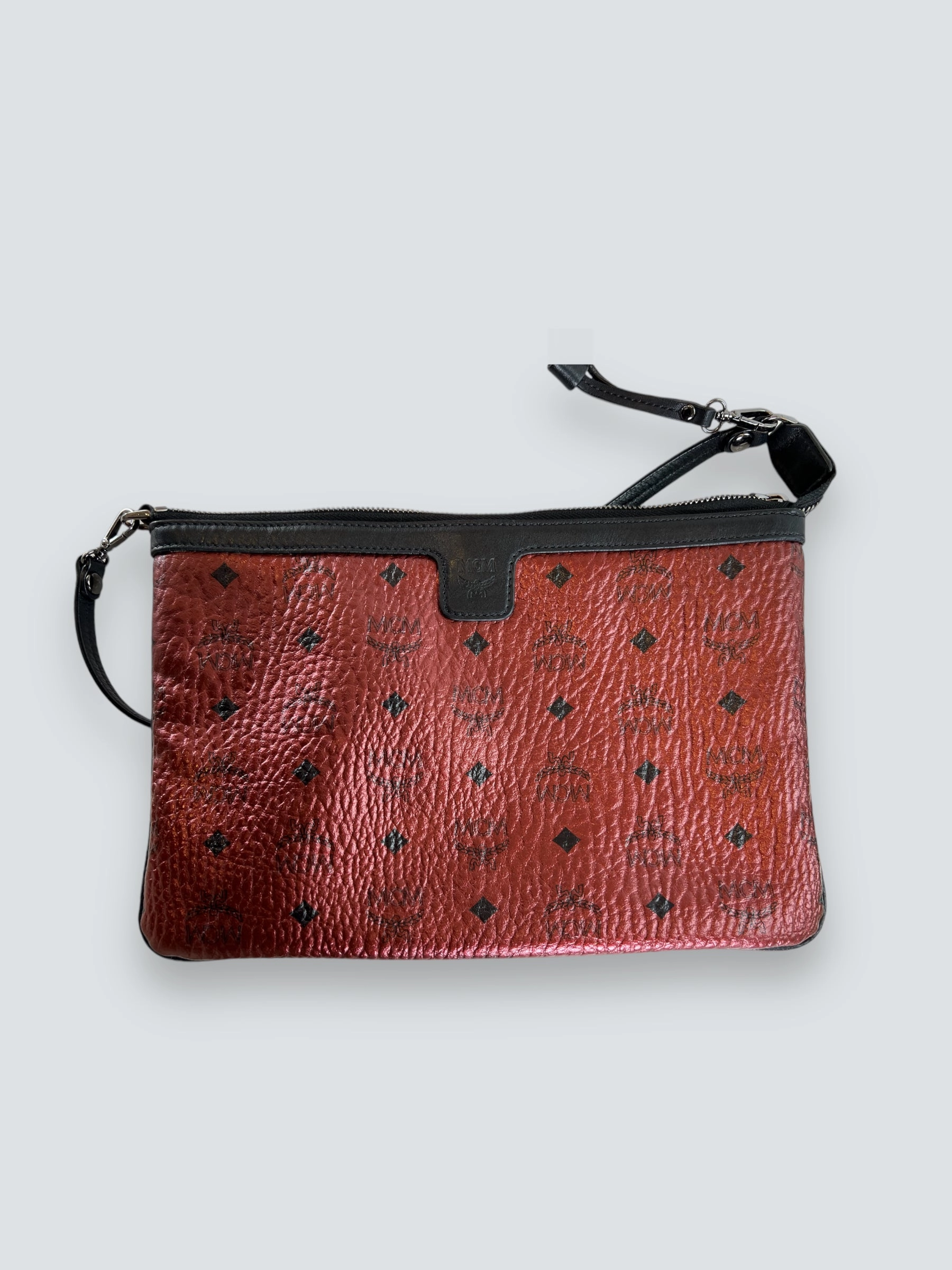 MCM Dark Red / Purple Metallic Monogram Canvas Tote
