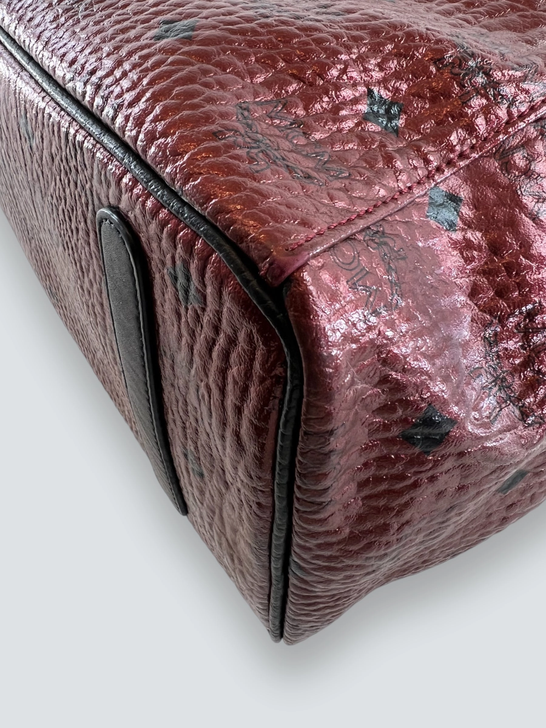 MCM Dark Red / Purple Metallic Monogram Canvas Tote