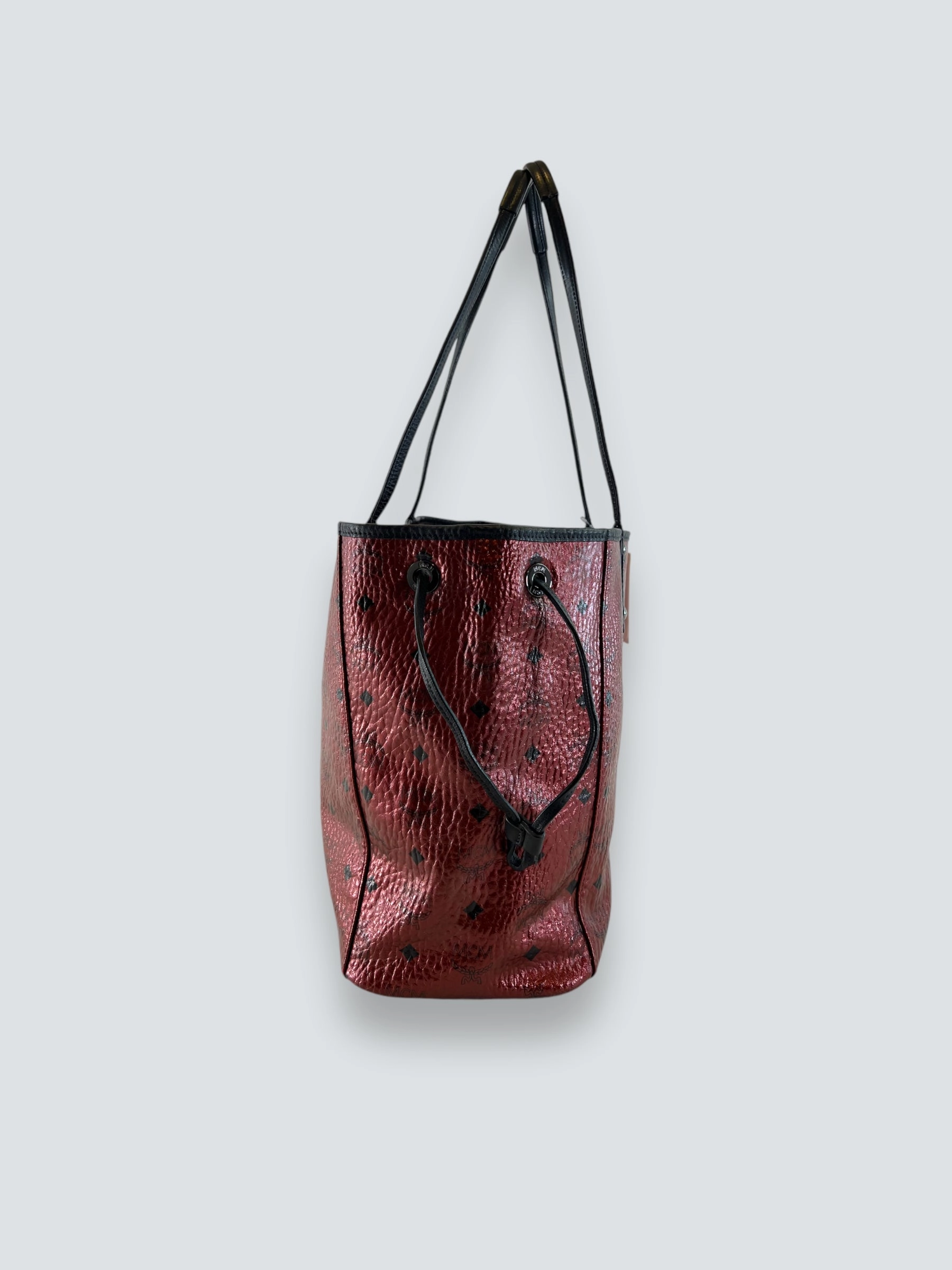 MCM Dark Red / Purple Metallic Monogram Canvas Tote