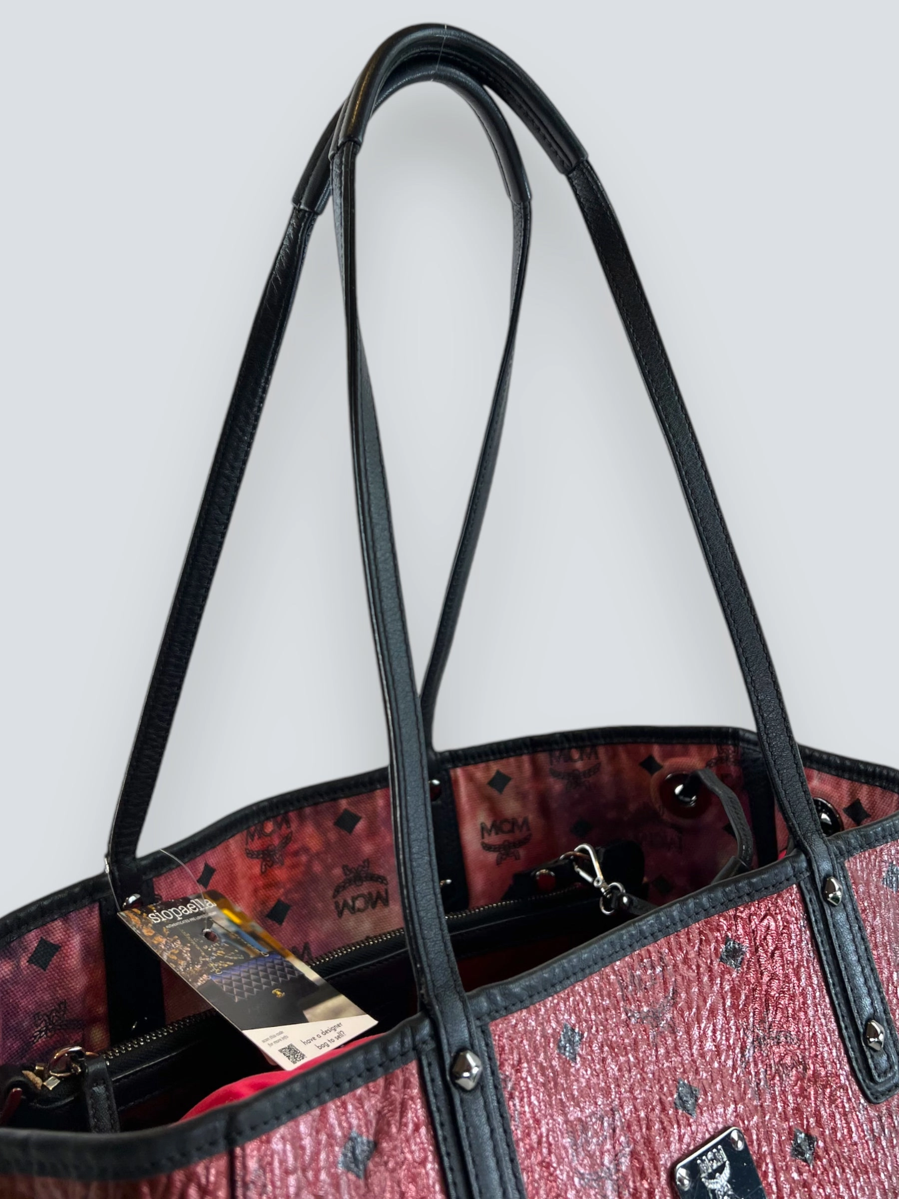 MCM Dark Red / Purple Metallic Monogram Canvas Tote