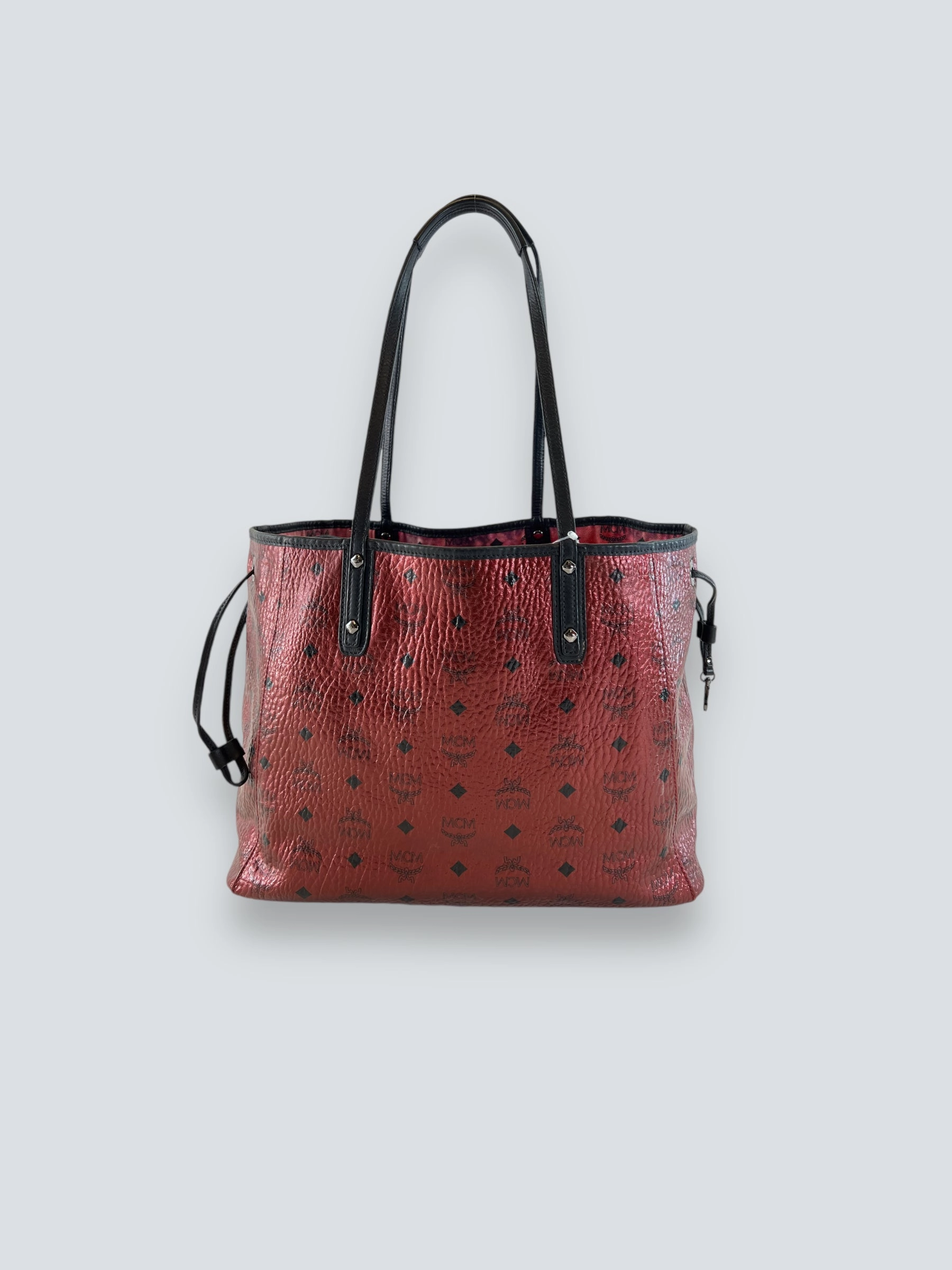 MCM Dark Red / Purple Metallic Monogram Canvas Tote