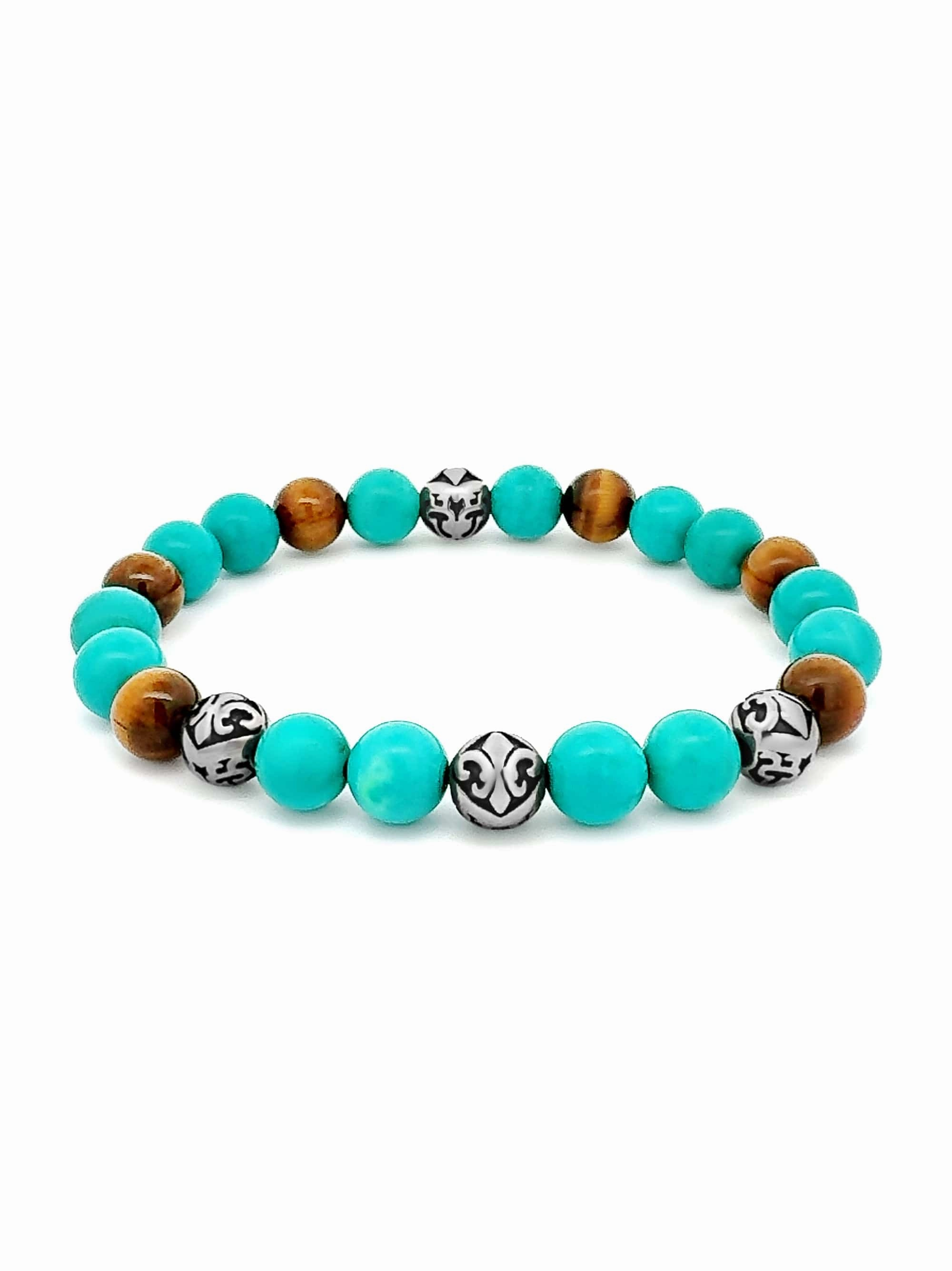 Men’s Wristband with Bali Turquoise, Tiger Eye and Silver