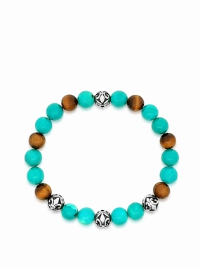 Men’s Wristband with Bali Turquoise, Tiger Eye and Silver