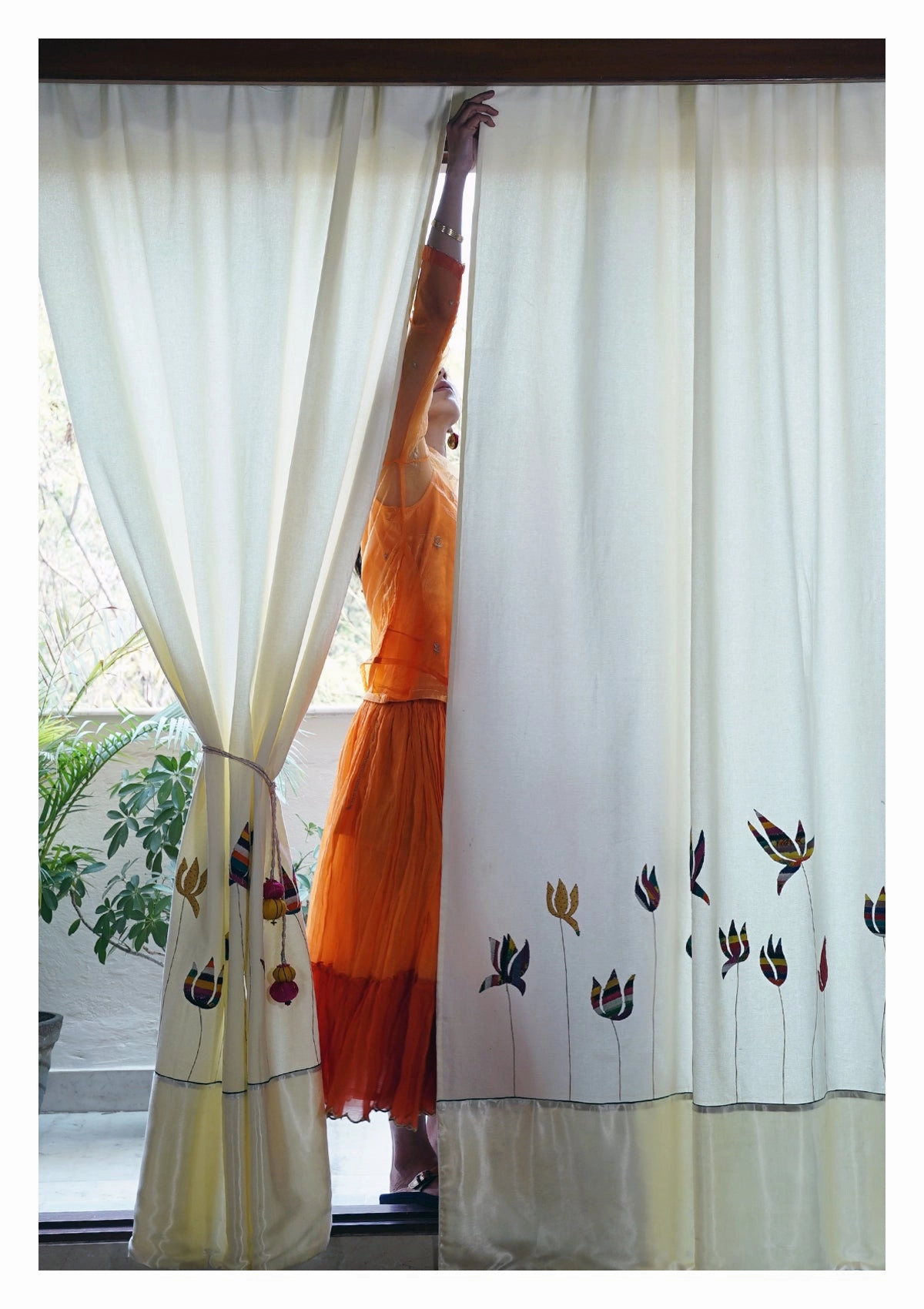 Sacred Lotus Creme Canvas Curtain