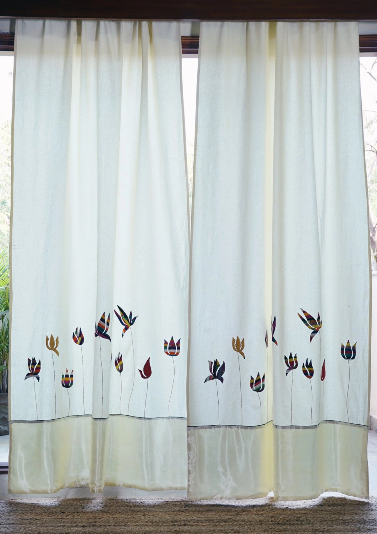 Sacred Lotus Creme Canvas Curtain