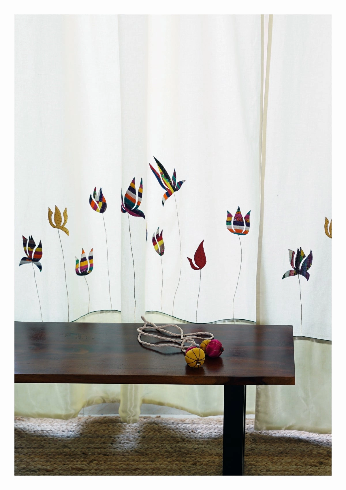 Sacred Lotus Creme Canvas Curtain