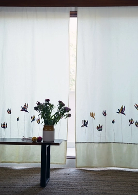 Sacred Lotus Creme Canvas Curtain