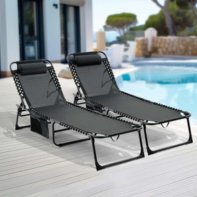 Streamdale Folding Chaise Lounge Set: Reclining, Mesh Seat