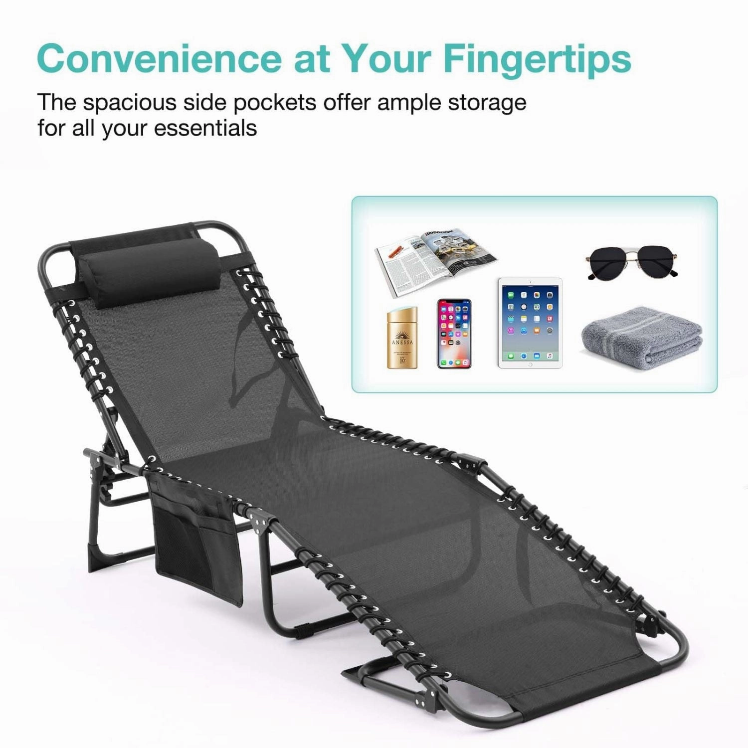 Streamdale Folding Chaise Lounge Set: Reclining, Mesh Seat