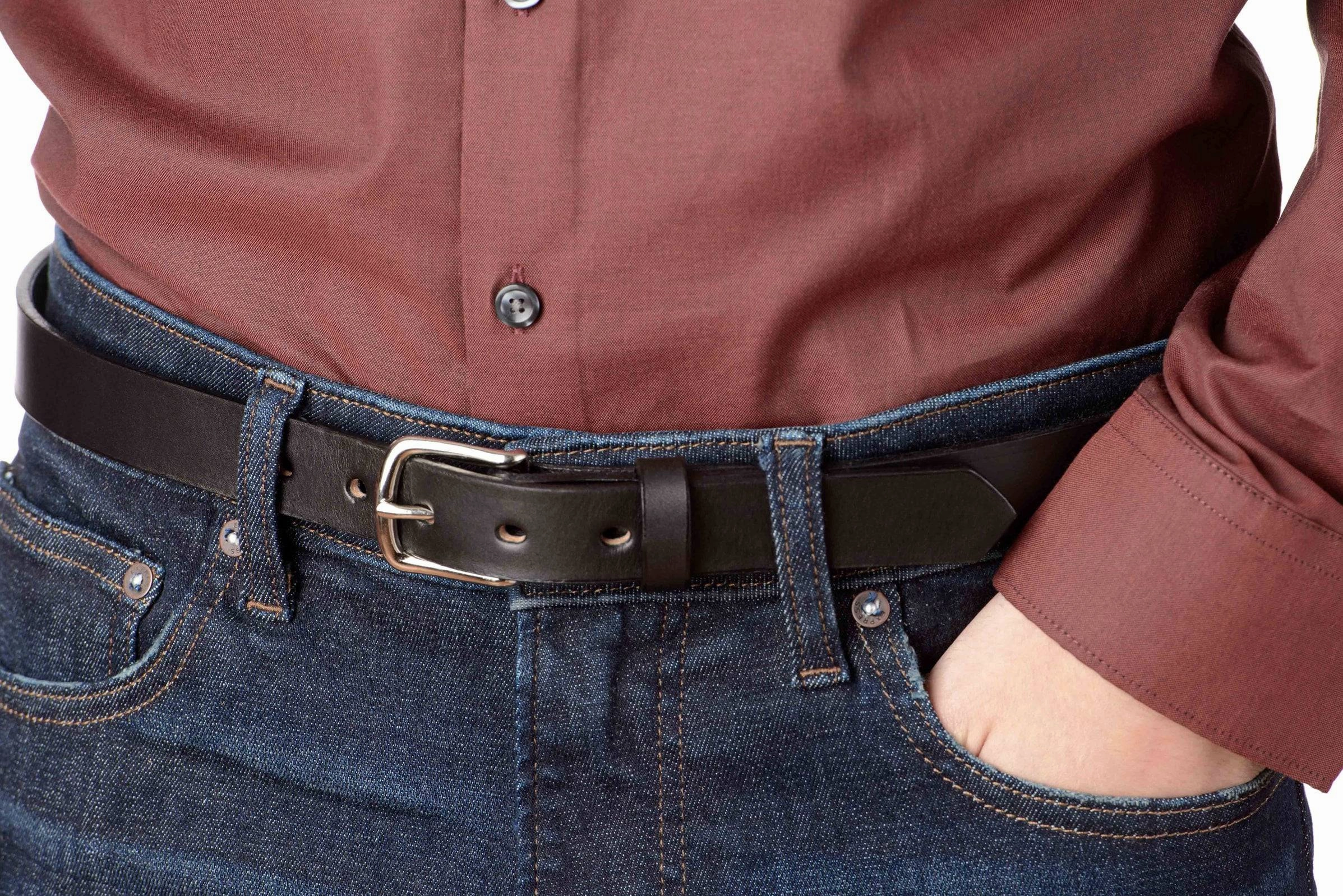 The Colt: Black Non Stitched Leather Belt Petite Width 1.00"