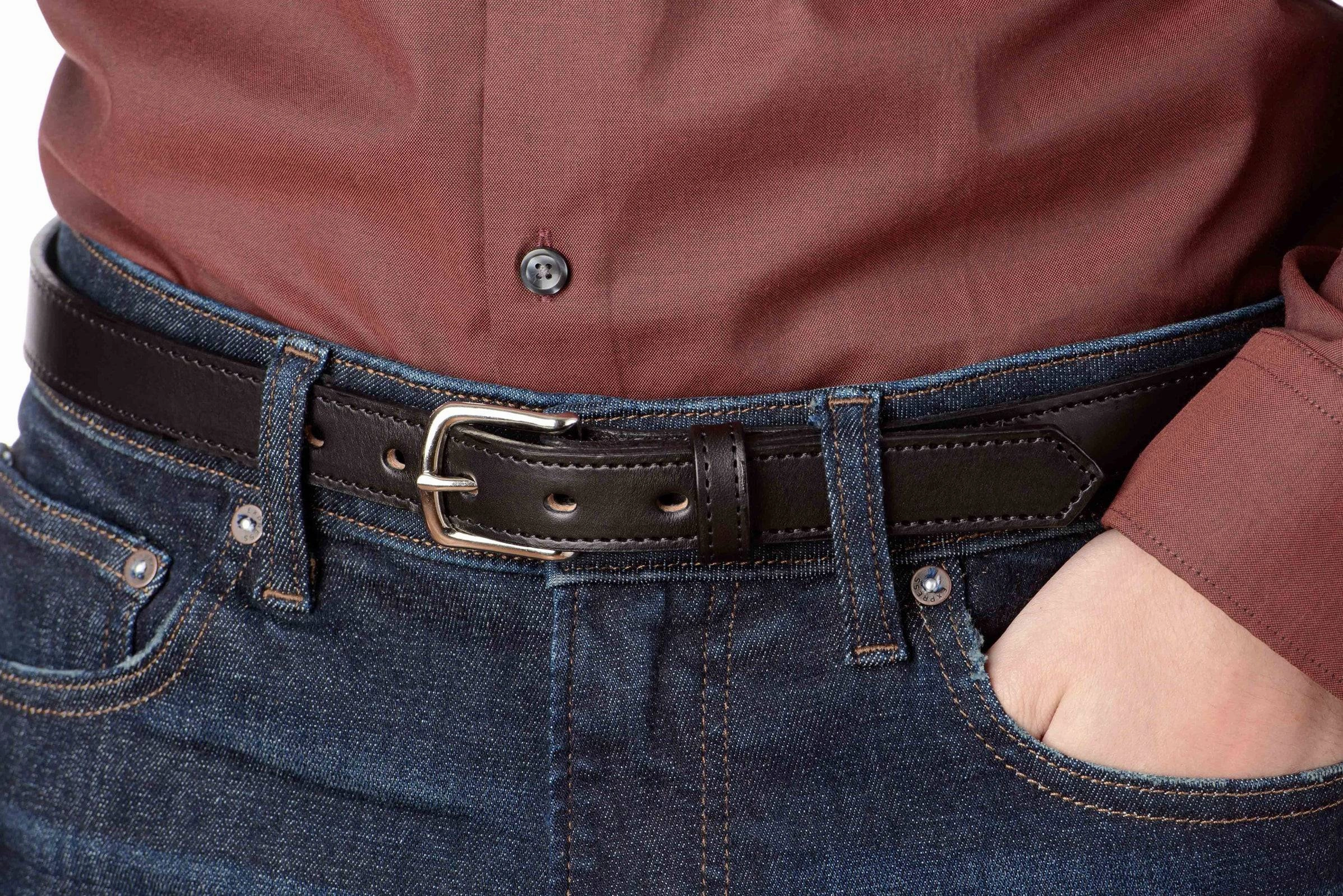 The Colt: Black Stitched Leather Belt Petite Width 1.00"