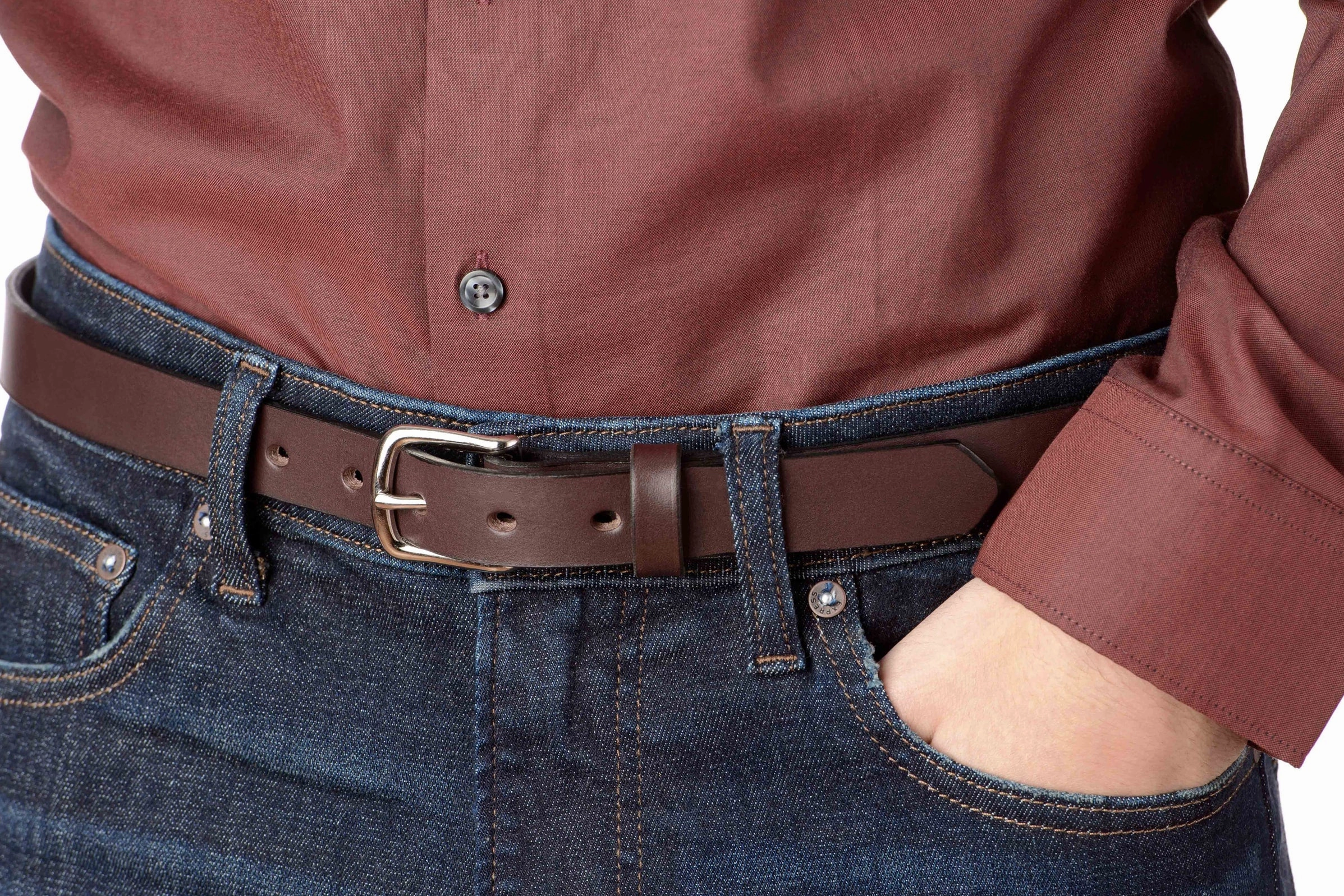 The Colt: Brown Non Stitched Leather Belt Petite Width 1.00"