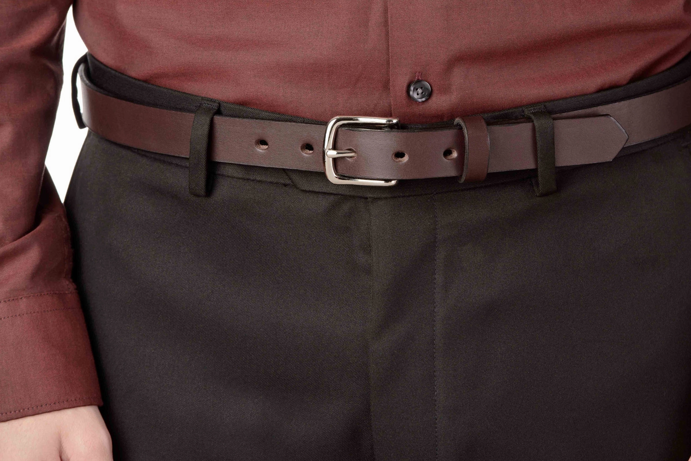 The Colt: Brown Non Stitched Leather Belt Petite Width 1.00"