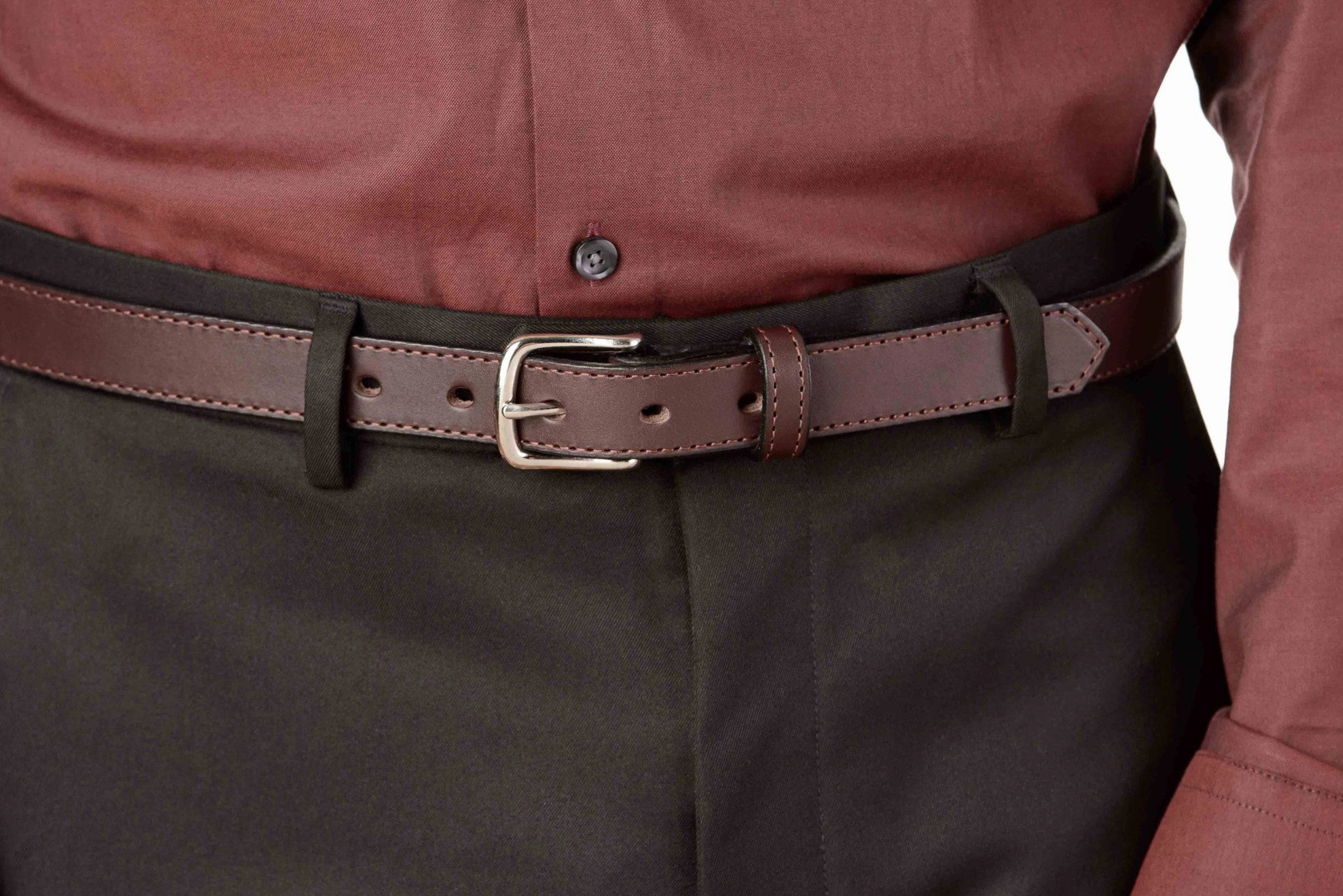 The Colt: Brown Stitched Leather Belt Petite Width 1.00"