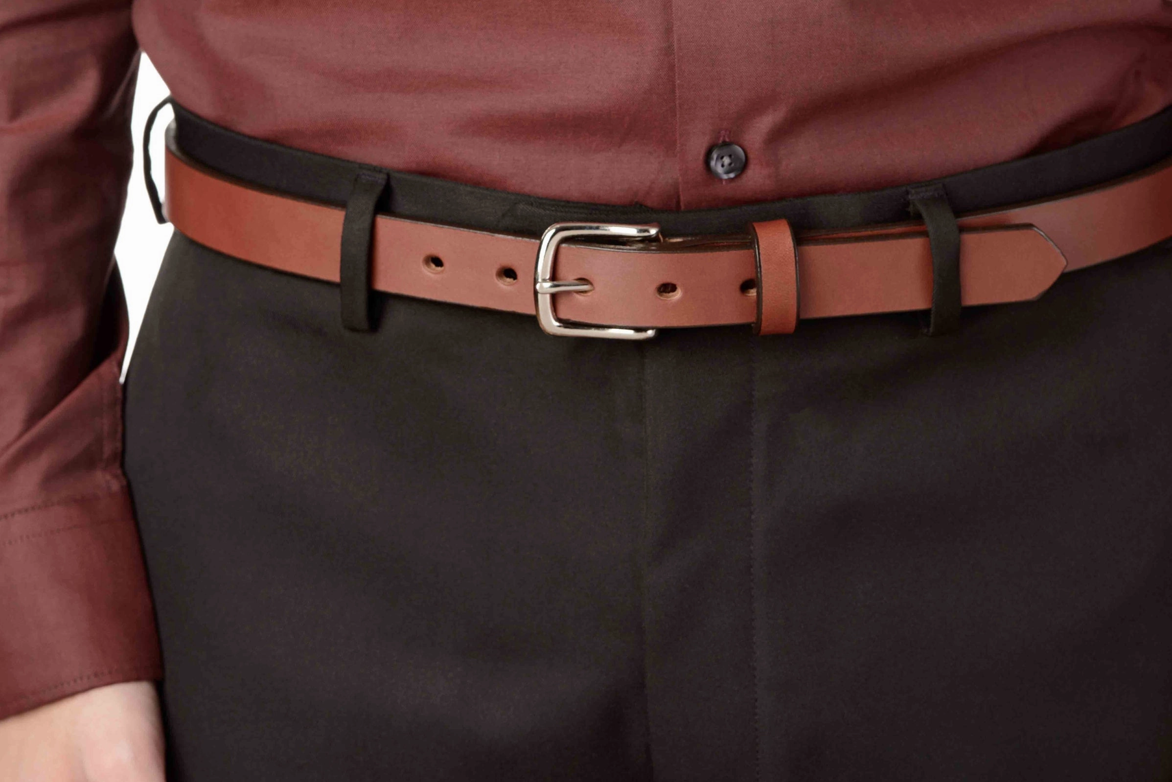 The Colt: Medium Brown Non Stitched Leather Belt Petite Width 1.00"