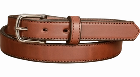 The Colt: Medium Brown Stitched Leather Belt Petite Width 1.00"