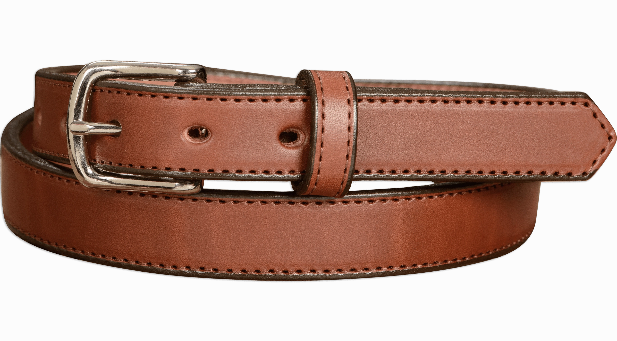 The Colt: Medium Brown Stitched Leather Belt Petite Width 1.00"