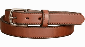 The Colt: Medium Brown Stitched Leather Belt Petite Width 1.00"