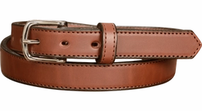 The Colt: Medium Brown Stitched Leather Belt Petite Width 1.00"