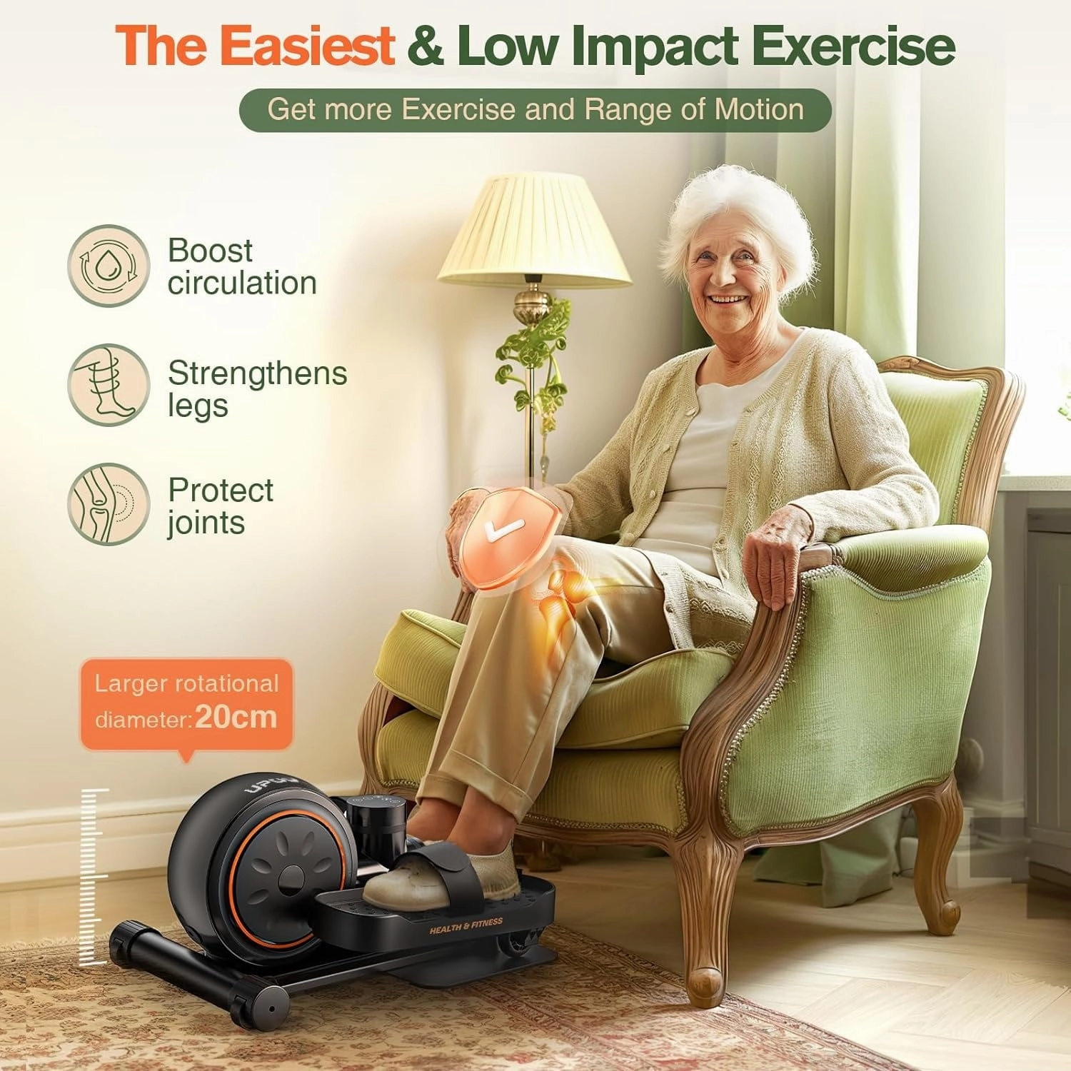UPGO DDXT03 Under Desk Ellipticals Electric Seated Pedal Exerciser for Seniors with Remote Control & Non-Slip Pedals